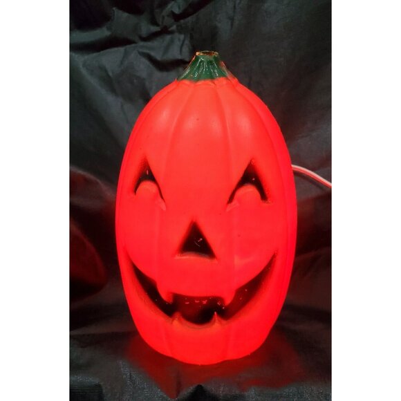 Halloween JACK-O-LANTERN BLOW MOLD 9"h w/ light cord orange plastic pumpkin head - Picture 4 of 11